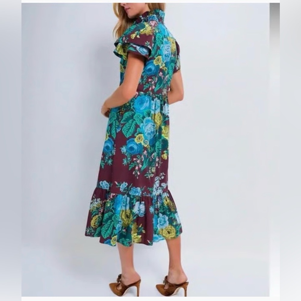 NWT Tuckernuck Alice Midi Dress M Merlot Oxblood Verdant Floral Print Cotton - Picture 2 of 7